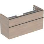 Mueble bajo Geberit serie iCon para lavabo, con dos cajones: Ancho de lavabo=120cm, Cuerpo y frontal: encina/melamina con textura de madera, Tirador: lava/con pintura polvo al horno mate